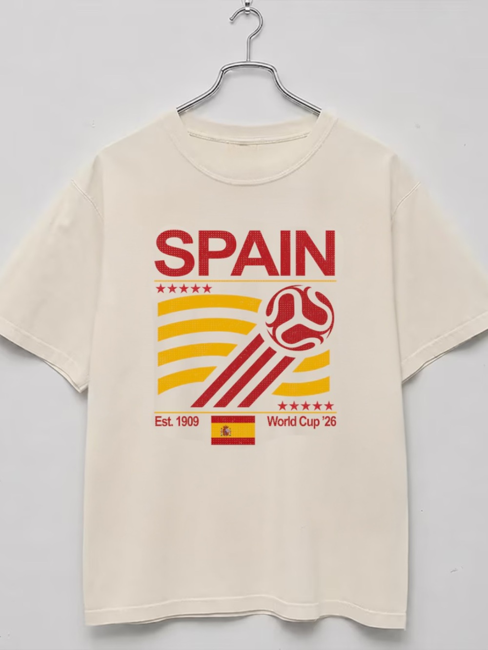 Spain Soccer Graphic Tee, Retro 90s Flag Team Soccer Size L White